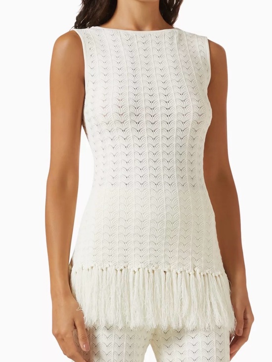 By Malina Other - By Malina Sleeveless White Knit Fringe blouse Women Swim beach quiet luxury NWT